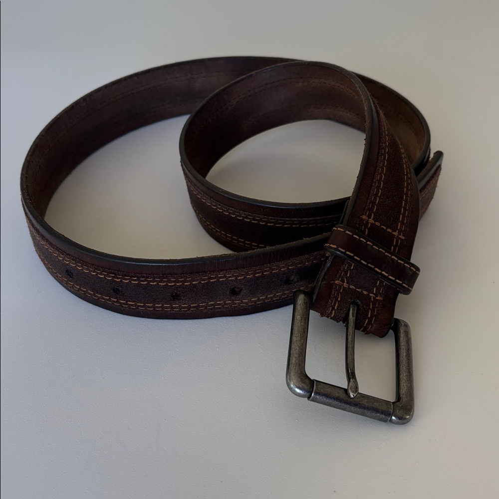 Johnston & Murphy Suede Overlay Belt in Brown Leather Contrast Stitching Size 36